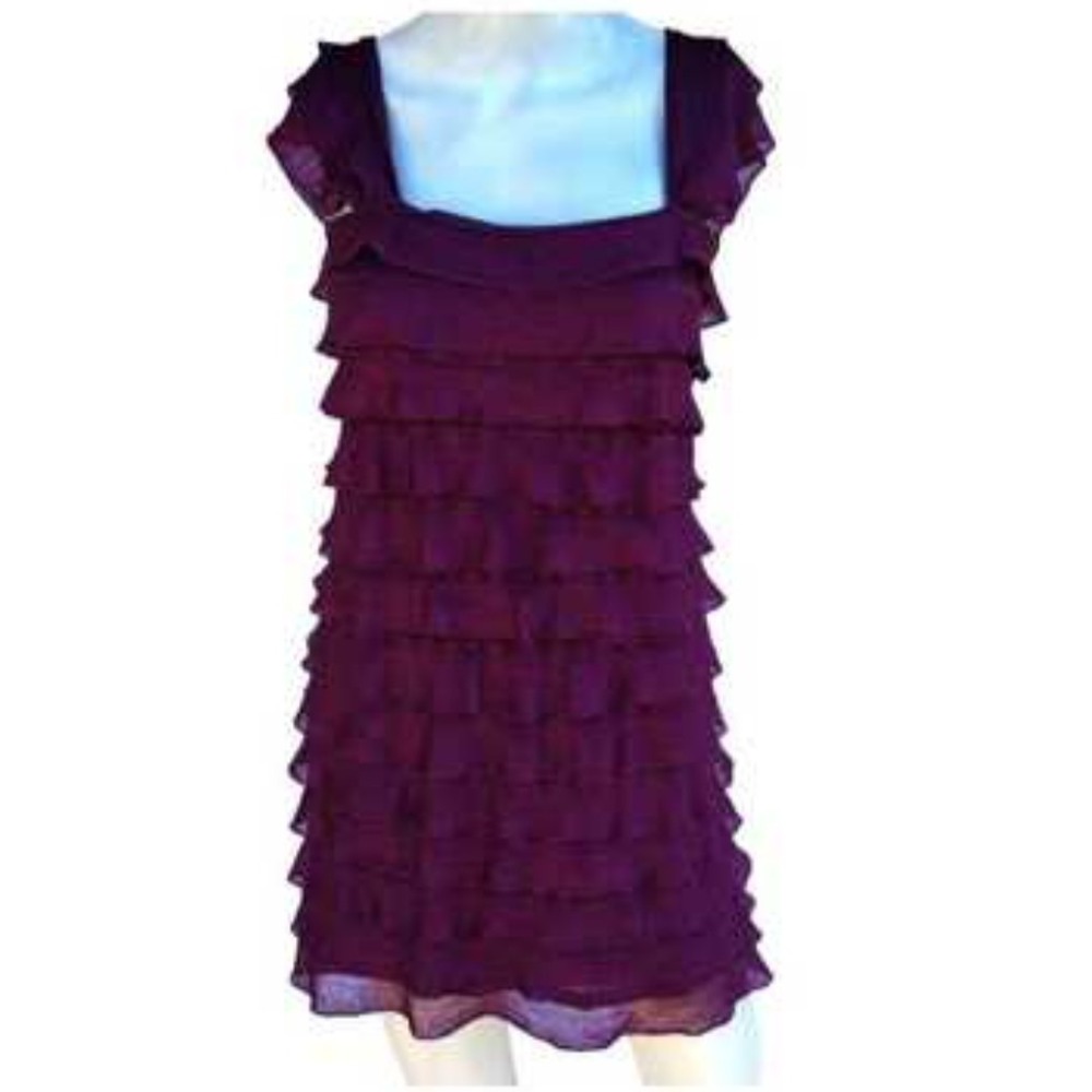 Studio m Knit Mini Dress Women Medium Petite Plum Layered Ruffle Lined Party